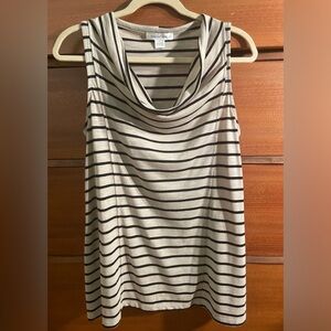 August Silk Black and Beige Striped Tank Top SZ L